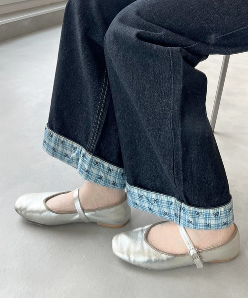 mul.(ムル)の「チェックリボンリブデニムパンツ(デニムパンツ・レディース・ブルー・FREE)」の7枚目の写真