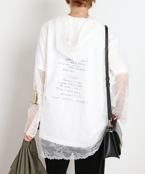 ARCHIVE STANCE(アーカイブスタンス)の「【ARCHIVE STANCE/アーカイブスタンス】lace hoodie(Tシャツ/カットソー・レディース・ブラック/ホワイト・FREE)」の4枚目の写真
