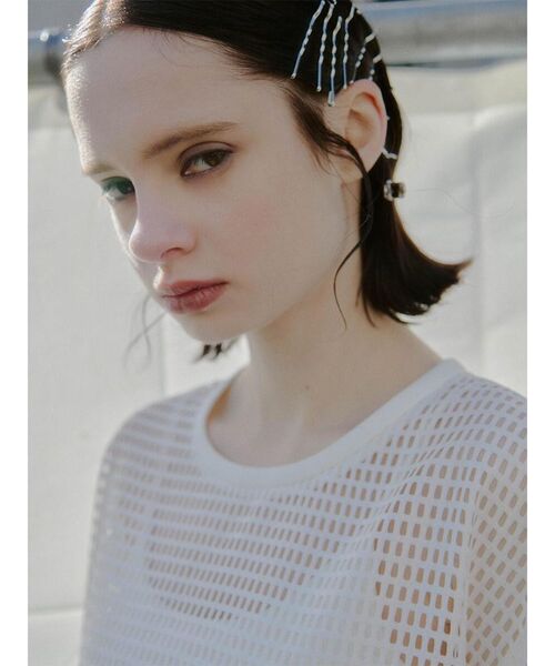 :ETHROF(イーサオブ)の「MESH RIBBON BLOUSE(シャツ/ブラウス・レディース・ブラック/ホワイト・MEDIUM)」の5枚目の写真