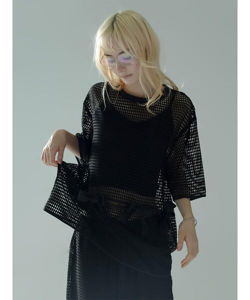 :ETHROF(イーサオブ)の「MESH RIBBON BLOUSE(シャツ/ブラウス・レディース・ブラック/ホワイト・MEDIUM)」の6枚目の写真