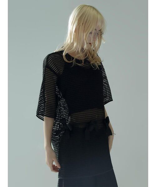 :ETHROF(イーサオブ)の「MESH RIBBON BLOUSE(シャツ/ブラウス・レディース・ブラック/ホワイト・MEDIUM)」の9枚目の写真