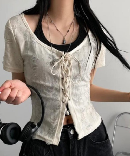 semplice（センプリチェ）の「ブラウス【韓国ファッション】（シャツ/ブラウス・レディース・ベージュ/グレー・F）」の4枚目の写真