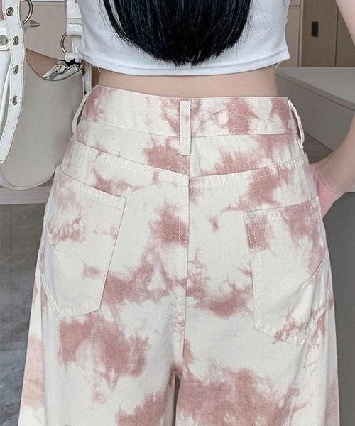 CANVAS+（キャンバスプラス）の「【CANVAS＋】ピンクタイダイクラッシュワイドデニムパンツ（デニムパンツ・レディース・ホワイト系・L/S/M）」の10枚目の写真