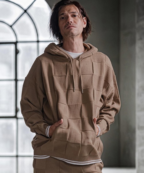 CAMBIO(カンビオ)の「mpa4213- Block Knit Hoodie ブロックニットパーカー(CMP-262-002)(パーカー・メンズ・ブラック/ブルー/グレイッシュベージュ・S/M/L)」の2枚目の写真