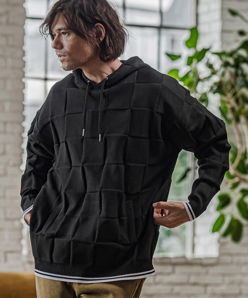 CAMBIO(カンビオ)の「mpa4213- Block Knit Hoodie ブロックニットパーカー(CMP-262-002)(パーカー・メンズ・ブラック/ブルー/グレイッシュベージュ・S/M/L)」の5枚目の写真
