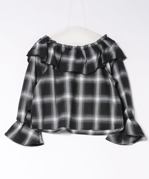styiro(スタイロ)の「チェック柄ラッフルフリルボリュームスリーブブラウス 26AW新作 秋服 冬服 紅葉 デート(シャツ/ブラウス・レディース・ブルー/ブラック・FREE)」の3枚目の写真