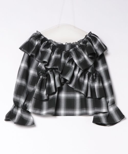 styiro(スタイロ)の「チェック柄ラッフルフリルボリュームスリーブブラウス 26AW新作 秋服 冬服 紅葉 デート(シャツ/ブラウス・レディース・ブルー/ブラック・FREE)」の14枚目の写真