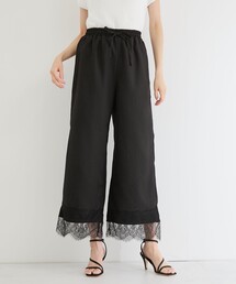 裾レースドッキングワイドパンツ