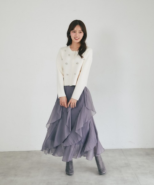 tocco closet(トッコ クローゼット)の「フロントビジュー装飾ニットジャケット(ニット/セーター・レディース・ブラック/グレー/アイボリー/モカ・M)」の5枚目の写真