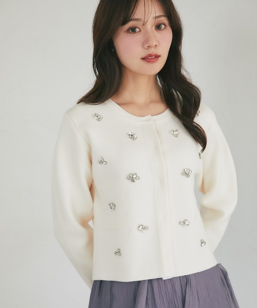 tocco closet(トッコ クローゼット)の「フロントビジュー装飾ニットジャケット(ニット/セーター・レディース・ブラック/グレー/アイボリー/モカ・M)」の10枚目の写真