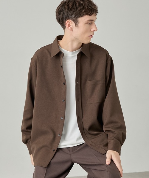 EASENCE(イーズエンス)の「【EASENCE】ウーリーツイル リラックスフィット レギュラーカラー 長袖シャツ / マシンウォッシュ・イージケア・防シワ(シャツ/ブラウス・メンズ・杢グレー/グレイッシュベージュ/ダークネイビー/チャコールグレー/ダークブラウン・L/S/M/XL)」の17枚目の写真