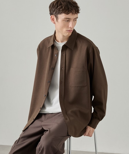 EASENCE(イーズエンス)の「【EASENCE】ウーリーツイル リラックスフィット レギュラーカラー 長袖シャツ / マシンウォッシュ・イージケア・防シワ(シャツ/ブラウス・メンズ・杢グレー/グレイッシュベージュ/ダークネイビー/チャコールグレー/ダークブラウン・L/S/M/XL)」の18枚目の写真