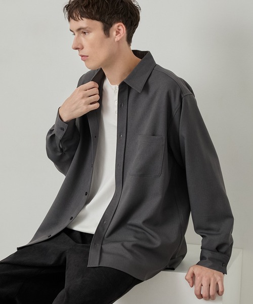 EASENCE(イーズエンス)の「【EASENCE】ウーリーツイル リラックスフィット レギュラーカラー 長袖シャツ / マシンウォッシュ・イージケア・防シワ(シャツ/ブラウス・メンズ・杢グレー/グレイッシュベージュ/ダークネイビー/チャコールグレー/ダークブラウン・L/S/M/XL)」の12枚目の写真