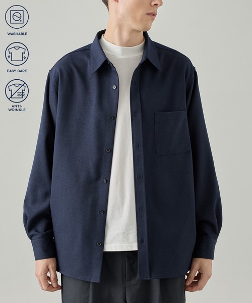 EASENCE(イーズエンス)の「【EASENCE】ウーリーツイル リラックスフィット レギュラーカラー 長袖シャツ / マシンウォッシュ・イージケア・防シワ(シャツ/ブラウス・メンズ・杢グレー/グレイッシュベージュ/ダークネイビー/チャコールグレー/ダークブラウン・L/S/M/XL)」の8枚目の写真