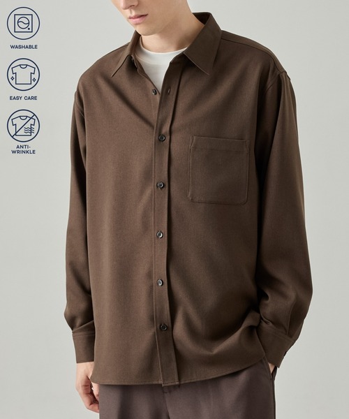 EASENCE(イーズエンス)の「【EASENCE】ウーリーツイル リラックスフィット レギュラーカラー 長袖シャツ / マシンウォッシュ・イージケア・防シワ(シャツ/ブラウス・メンズ・杢グレー/グレイッシュベージュ/ダークネイビー/チャコールグレー/ダークブラウン・L/S/M/XL)」の7枚目の写真