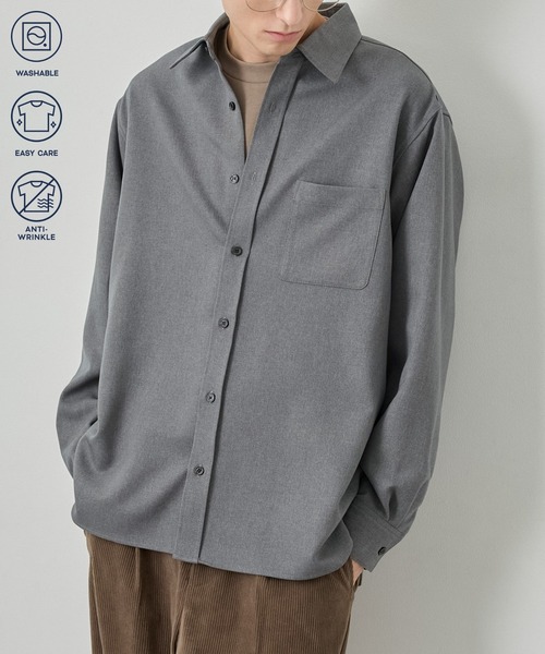 EASENCE(イーズエンス)の「【EASENCE】ウーリーツイル リラックスフィット レギュラーカラー 長袖シャツ / マシンウォッシュ・イージケア・防シワ(シャツ/ブラウス・メンズ・杢グレー/グレイッシュベージュ/ダークネイビー/チャコールグレー/ダークブラウン・L/S/M/XL)」の10枚目の写真