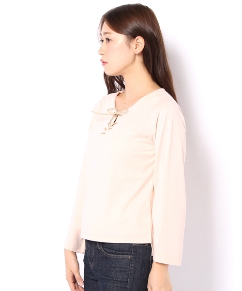 Chico（チコ）の「レースアップロングTシャツ（Tシャツ/カットソー・レディース・アイボリー/ライトグレー/モスグリーン/ピンクベージュ・FREE）」の8枚目の写真
