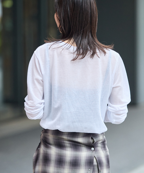 JOURNAL STANDARD(ジャーナルスタンダード)の「《追加2》CPシアースキンロング Tシャツ(Tシャツ/カットソー・レディース・ダークブルー/ホワイト/ブラック系その他/レッド・FREE)」の8枚目の写真