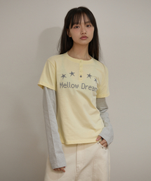 メロウドリーム ストライプレイヤードTシャツ イエロー