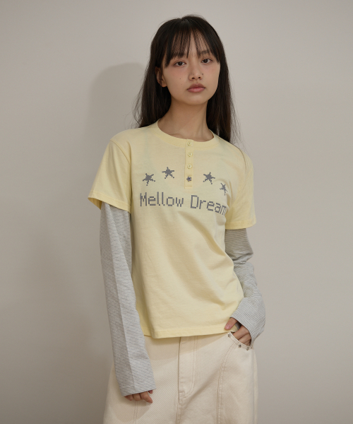 WaiKei(ワイケイ)の「メロウドリーム ストライプレイヤードTシャツ イエロー(Tシャツ/カットソー・レディース・その他・1)」の1枚目の写真