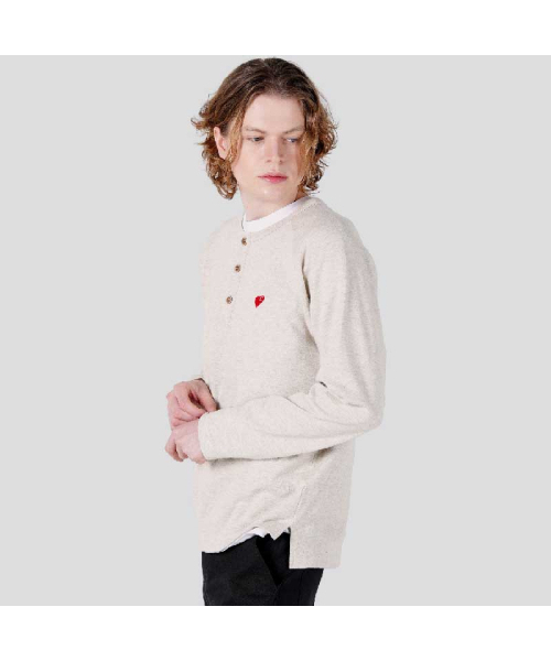 CUSTOMUS(カスタムアース)の「男性ニューハート刺繍ヘンリーネックラグラン長袖TシャツCXS25FKRT921 BEI(Tシャツ/カットソー・メンズ・ベージュ・MEDIUM/LARGE/X-LARGE)」の3枚目の写真