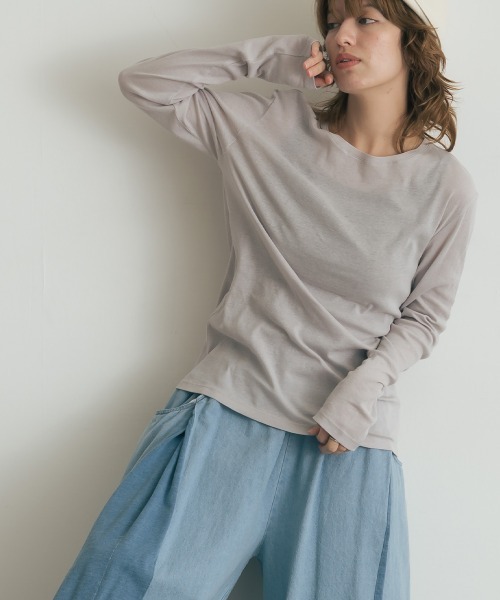 OMNES（オムネス）の「シアーコットンプルオーバー（Tシャツ/カットソー・レディース・ライトグレー/ブラック/チャコールグレー/ホワイト/イエロー・FREE）」の18枚目の写真