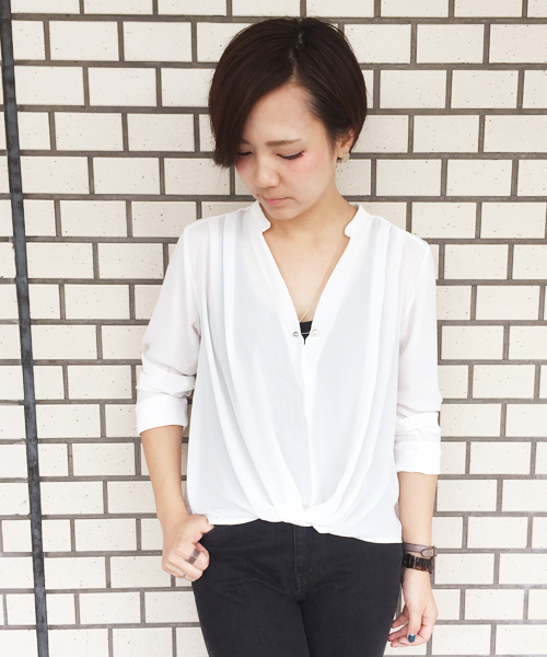 mysty woman（ミスティウーマン）の「ジョーゼット×ドッキングスキッパーシャツ（シャツ/ブラウス・レディース・ブラック/ブル－グレ－/ブラウン/オフホワイト・FREE）」の2枚目の写真