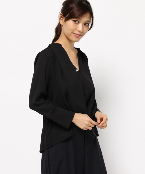 mysty woman（ミスティウーマン）の「ジョーゼット×ドッキングスキッパーシャツ（シャツ/ブラウス・レディース・ブラック/ブル－グレ－/ブラウン/オフホワイト・FREE）」の9枚目の写真