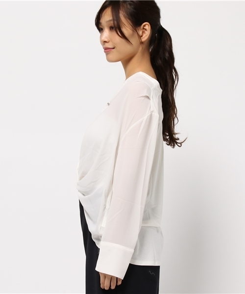 mysty woman（ミスティウーマン）の「ジョーゼット×ドッキングスキッパーシャツ（シャツ/ブラウス・レディース・ブラック/ブル－グレ－/ブラウン/オフホワイト・FREE）」の10枚目の写真