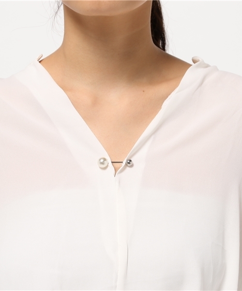 mysty woman（ミスティウーマン）の「ジョーゼット×ドッキングスキッパーシャツ（シャツ/ブラウス・レディース・ブラック/ブル－グレ－/ブラウン/オフホワイト・FREE）」の12枚目の写真