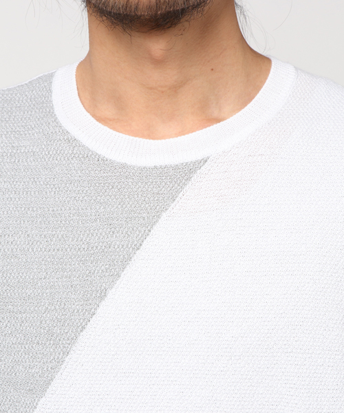 MIND BLOW（マインドブロウ）の「ハイゲージ鹿の子編みパネル切り替えニットTシャツ（ニット/セーター・メンズ・ホワイト/ネイビー/ブラック・M/L）」の6枚目の写真