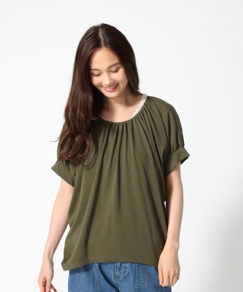 GLOBAL WORK（グローバルワーク）の「【吸水速乾】2WAYオフショルカット半袖/745871（Tシャツ/カットソー・レディース・カーキ/ブラック/ホワイト/ブラウン・MEDIUM/LARGE）」の4枚目の写真