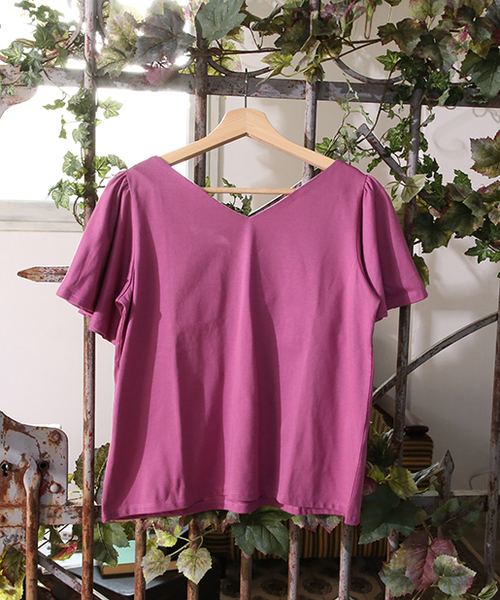 one after another NICE CLAUP（ワンアフターアナザーナイスクラップ）の「フレアスリーブTシャツ（Tシャツ/カットソー・レディース・ピンク/キャメル/ボルドー/アイボリー/ブラック・FREE）」の4枚目の写真