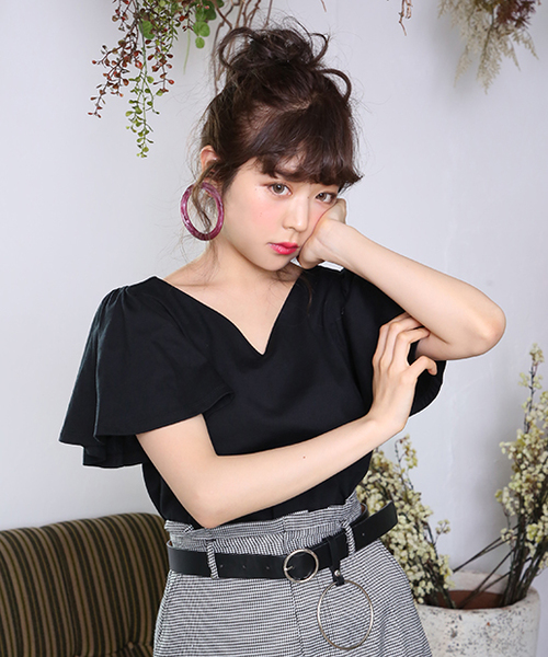 one after another NICE CLAUP（ワンアフターアナザーナイスクラップ）の「フレアスリーブTシャツ（Tシャツ/カットソー・レディース・ピンク/キャメル/ボルドー/アイボリー/ブラック・FREE）」の2枚目の写真