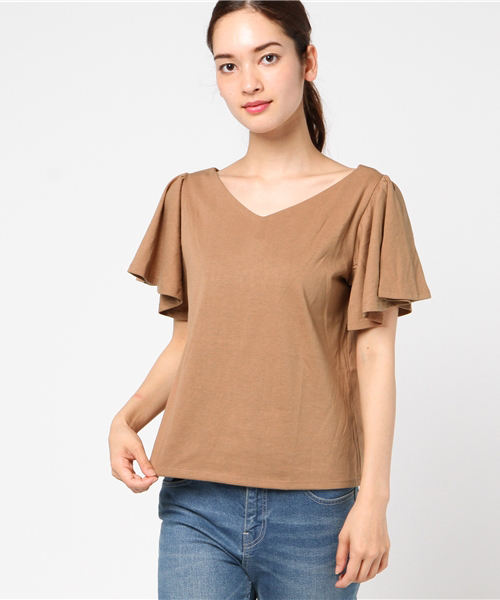 one after another NICE CLAUP（ワンアフターアナザーナイスクラップ）の「フレアスリーブTシャツ（Tシャツ/カットソー・レディース・ピンク/キャメル/ボルドー/アイボリー/ブラック・FREE）」の18枚目の写真