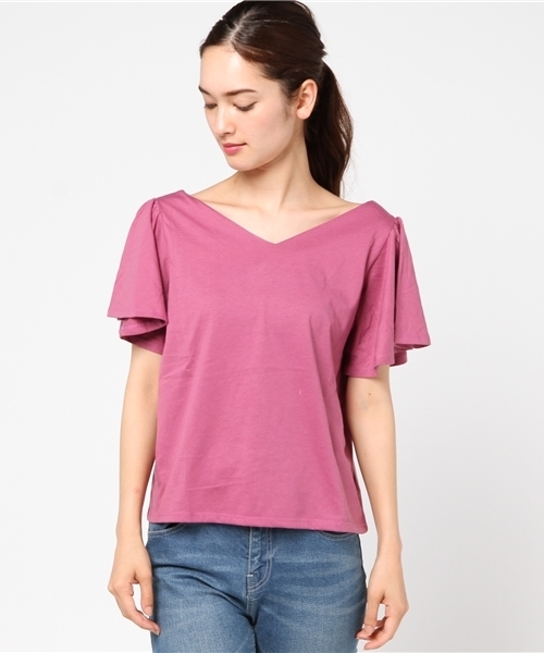 one after another NICE CLAUP（ワンアフターアナザーナイスクラップ）の「フレアスリーブTシャツ（Tシャツ/カットソー・レディース・ピンク/キャメル/ボルドー/アイボリー/ブラック・FREE）」の20枚目の写真