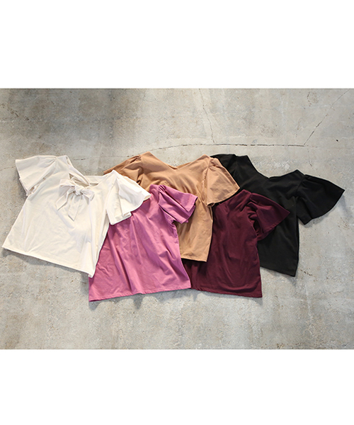 one after another NICE CLAUP（ワンアフターアナザーナイスクラップ）の「フレアスリーブTシャツ（Tシャツ/カットソー・レディース・ピンク/キャメル/ボルドー/アイボリー/ブラック・FREE）」の21枚目の写真