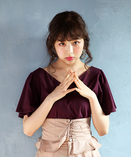 one after another NICE CLAUP（ワンアフターアナザーナイスクラップ）の「フレアスリーブTシャツ（Tシャツ/カットソー・レディース・ピンク/キャメル/ボルドー/アイボリー/ブラック・FREE）」の12枚目の写真