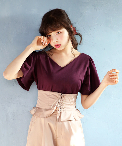 one after another NICE CLAUP（ワンアフターアナザーナイスクラップ）の「フレアスリーブTシャツ（Tシャツ/カットソー・レディース・ピンク/キャメル/ボルドー/アイボリー/ブラック・FREE）」の13枚目の写真