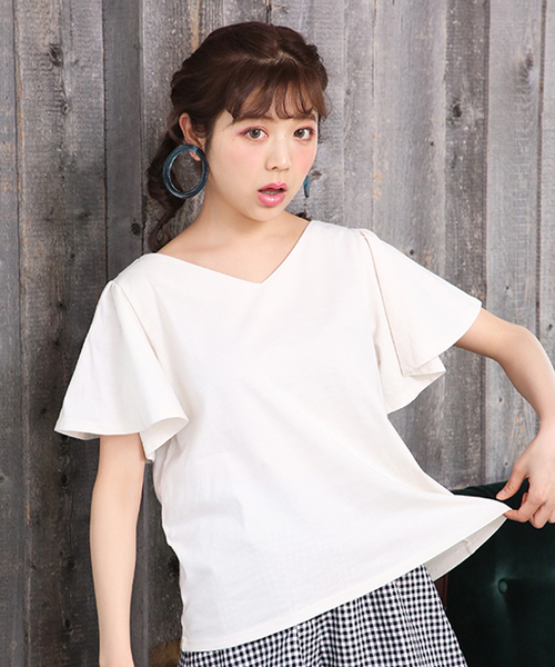 one after another NICE CLAUP（ワンアフターアナザーナイスクラップ）の「フレアスリーブTシャツ（Tシャツ/カットソー・レディース・ピンク/キャメル/ボルドー/アイボリー/ブラック・FREE）」の7枚目の写真