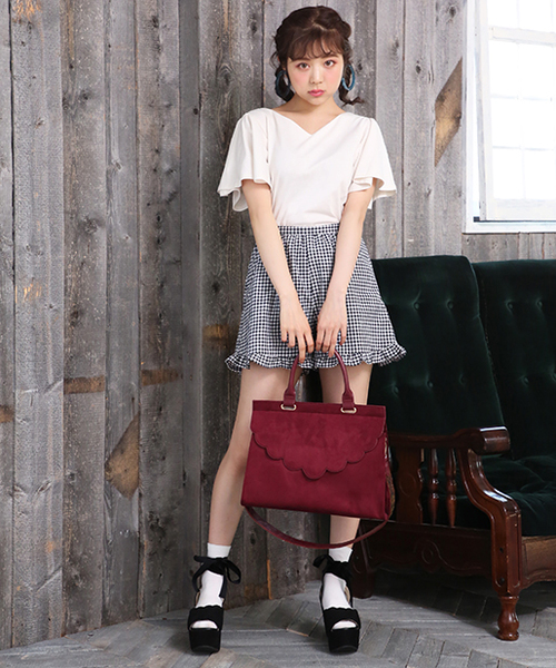 one after another NICE CLAUP（ワンアフターアナザーナイスクラップ）の「フレアスリーブTシャツ（Tシャツ/カットソー・レディース・ピンク/キャメル/ボルドー/アイボリー/ブラック・FREE）」の9枚目の写真