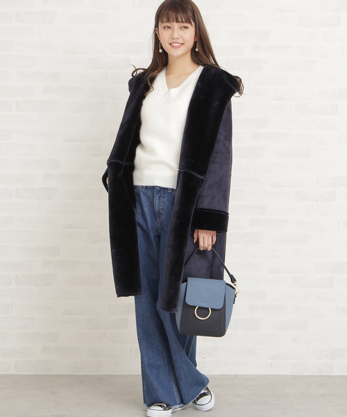 N.（N. Natural Beauty Basic）（エヌエヌナチュラルビューティーベーシック）の「フェイクムートンコート（ブルゾン・レディース・ベージュ/ネイビー・MEDIUM）」の22枚目の写真