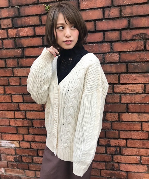 セール】ざっくり編みケーブルVカーディガン【ZOZOTOWN限定アイテム
