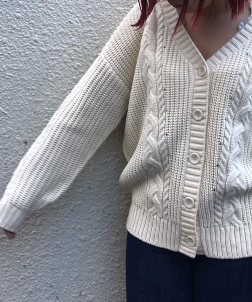 セール】ざっくり編みケーブルVカーディガン【ZOZOTOWN限定アイテム