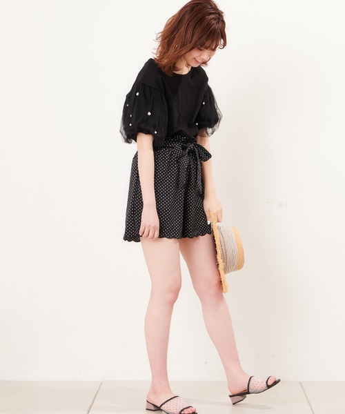 natural couture(ナチュラルクチュール)の「ドット柄ショートパンツ(その他パンツ・レディース・ブラック/オフホワイト・FREE)」の7枚目の写真