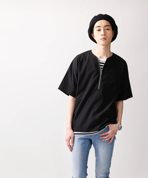 WEGO(ウィゴー)の「WEGO/ストレッチハーフZIPビッグシルエットプルオーバーシャツ(シャツ/ブラウス・メンズ・ブラック/グリーン・LARGE/MEDIUM)」の14枚目の写真