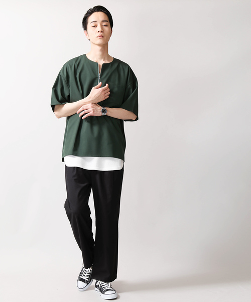 WEGO(ウィゴー)の「WEGO/ストレッチハーフZIPビッグシルエットプルオーバーシャツ(シャツ/ブラウス・メンズ・ブラック/グリーン・LARGE/MEDIUM)」の13枚目の写真