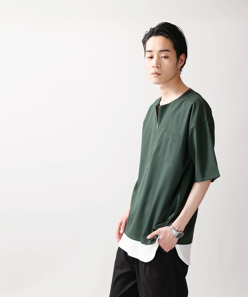 WEGO(ウィゴー)の「WEGO/ストレッチハーフZIPビッグシルエットプルオーバーシャツ(シャツ/ブラウス・メンズ・ブラック/グリーン・LARGE/MEDIUM)」の12枚目の写真