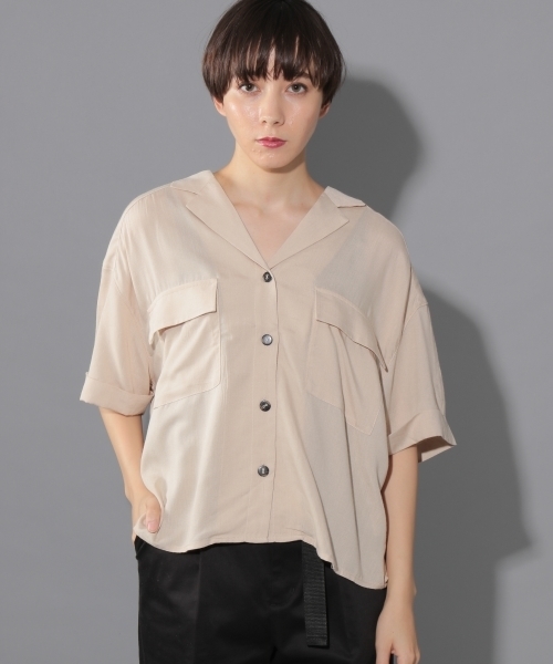 PAGEBOY(ページボーイ)の「オープンカラーシャツ(シャツ/ブラウス・レディース・ブラック/テラコッタ/ベージュ/カーキ・FREE)」の3枚目の写真