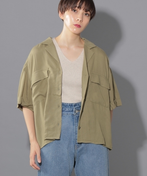 PAGEBOY(ページボーイ)の「オープンカラーシャツ(シャツ/ブラウス・レディース・ブラック/テラコッタ/ベージュ/カーキ・FREE)」の4枚目の写真